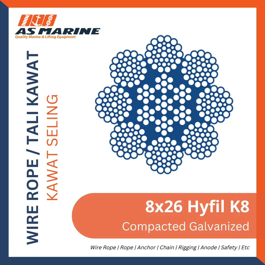 Wire Rope 8x26 Hyfil K8 Compacted Galvanized